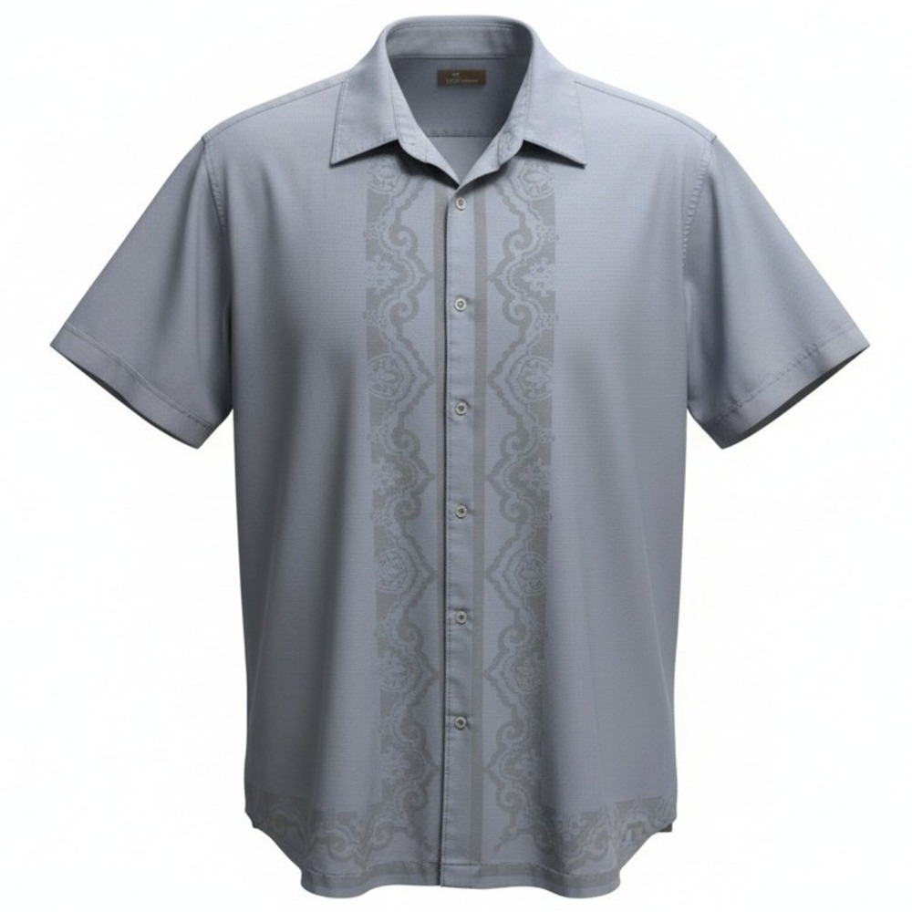 Cafe Luna Button Down Shirt Mens 2XL Grey Short Sleeve Embroidered Camp Resort - Picture 1 of 11